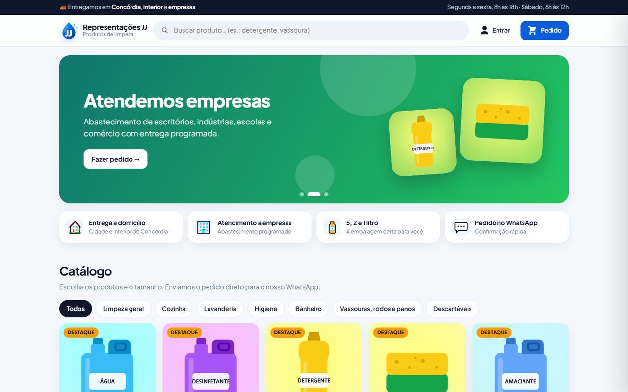 Representações JJ: loja on-line de produtos de limpeza